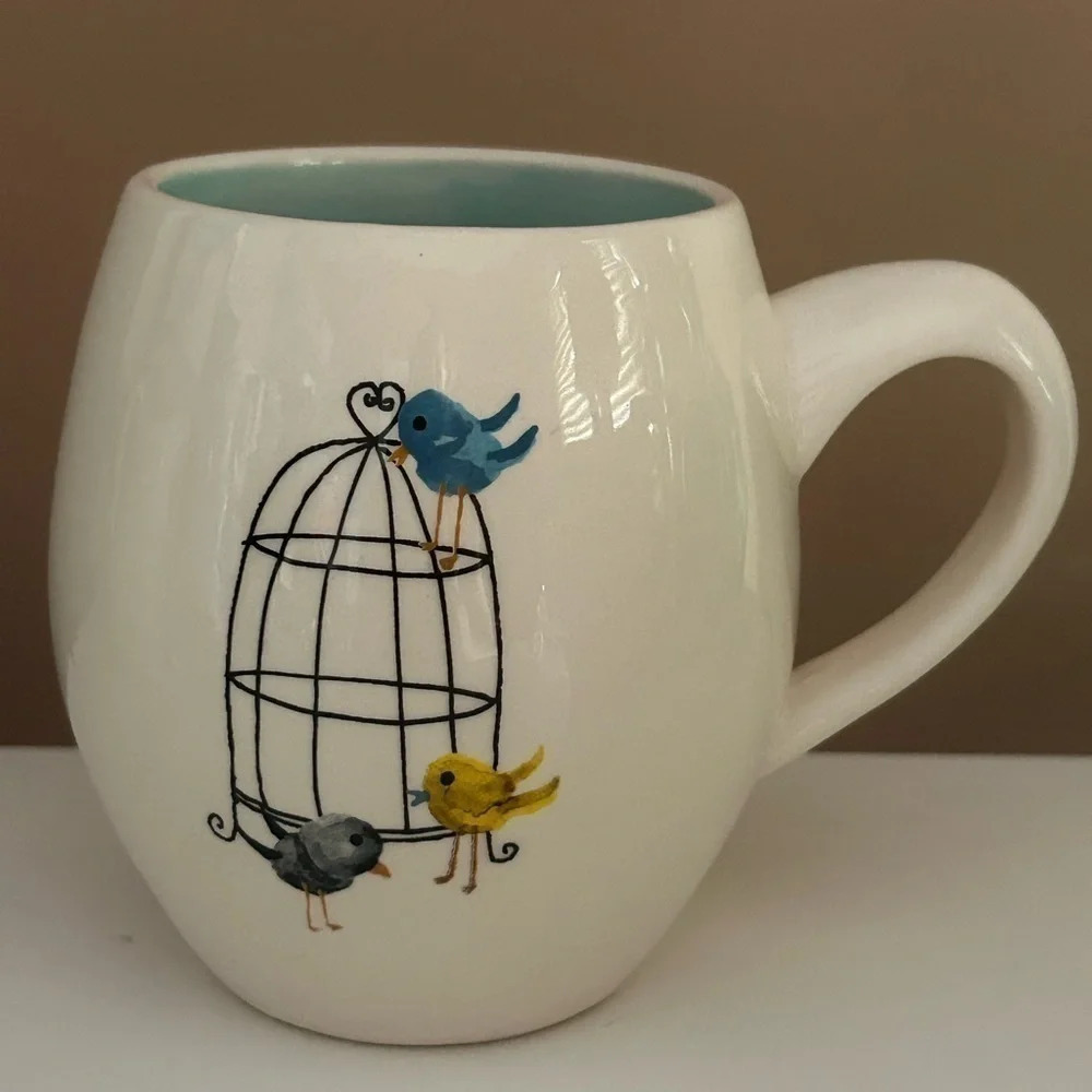 Rae Dunn Magenta M Rare birds birdcage mug